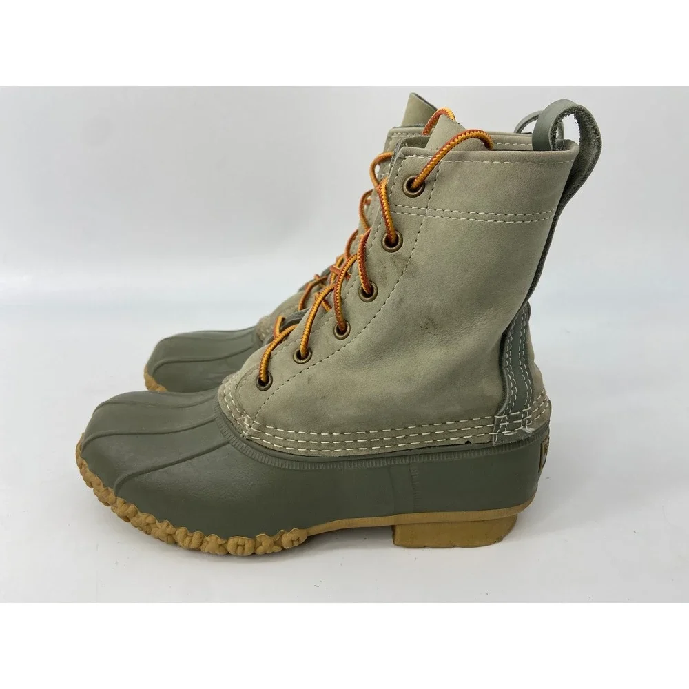LL Bean Boots Womens 7 Green Nubuck Duck Waterproof Maine Hiking Outdoor